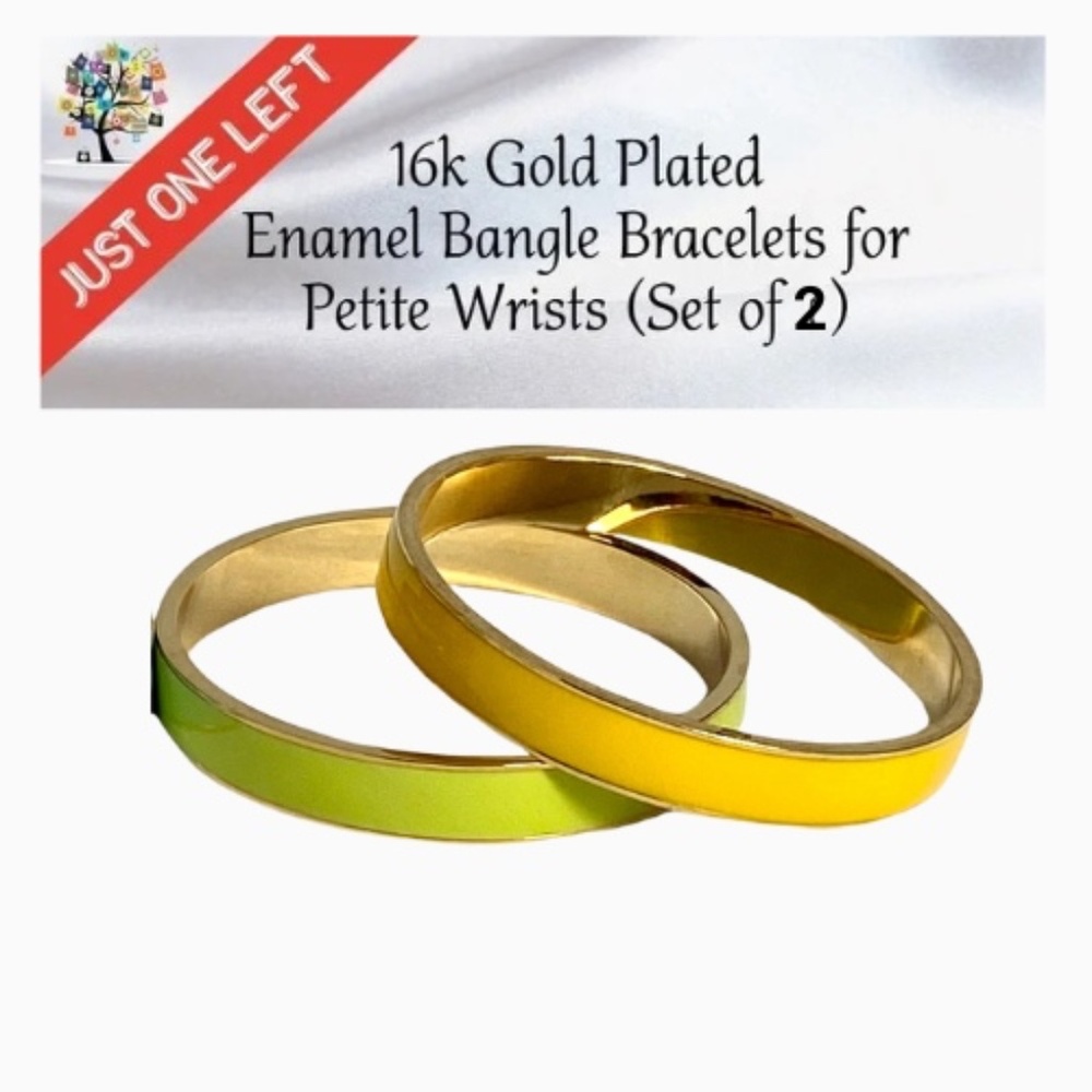16k Gold Plated Enamel Bangle Bracelets for Petite Wrists (Set of 2)